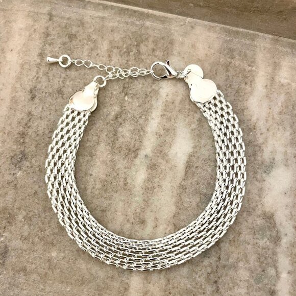 925 Sterling Silver Mesh Bracelet Wide Chunky Thick Bracelet Large Bracelet - Picture 3 of 7